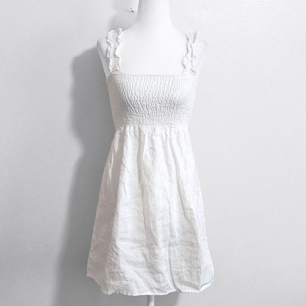 Little Lies White Ruffle Smocked Coquette Summer Mini Babydoll Dress | Size S